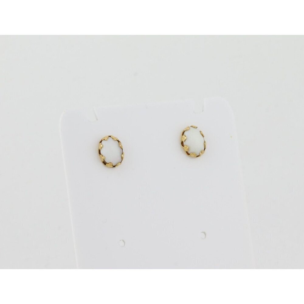 14k Yellow Gold Natural Opal Earrings Stud Post 3/8" x 1/4" - Picture 9 of 9